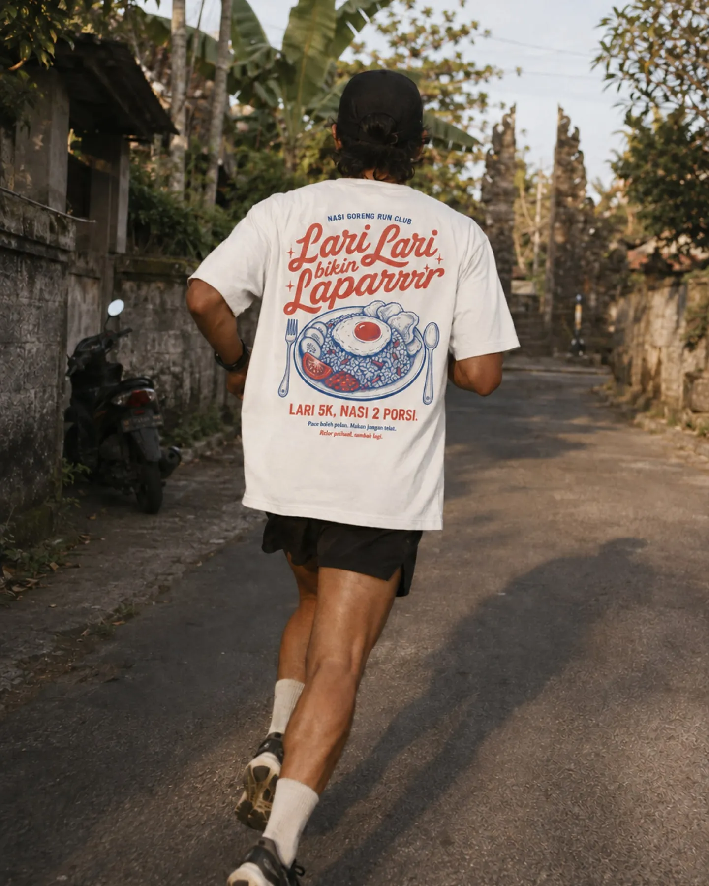 The Nasi Goreng tee out on a Bali street